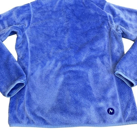 Marmot Cornflower Blue Warm Fuzzy Zip Up Fleece Jacket Mock Neck Pockets Sz M - Picture 14 of 16